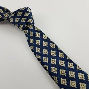 Kai Long Blue & Gold Patterned Silk Tie